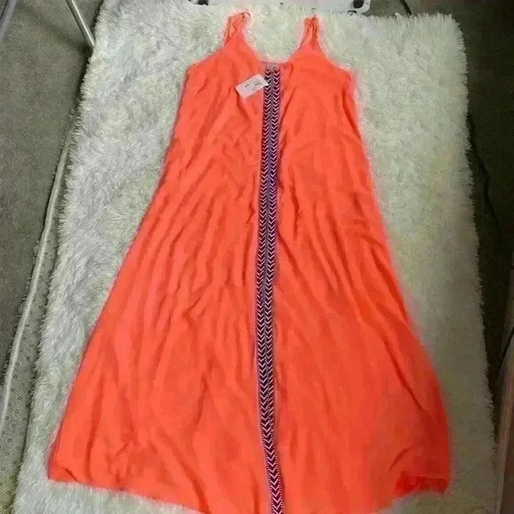 Alyson Joy size extra large neon orange/pink maxi dress. Chevron detail. NWT - Picture 3 of 5